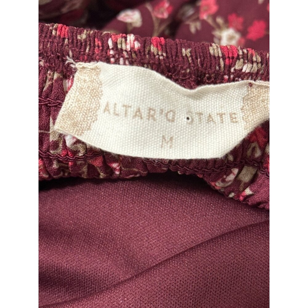 Altard State Womens Smocked Mini Dress Tiered Skirt Puff-Sleeves Red Floral Size - Picture 4 of 8